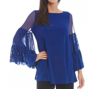 IC Collection By Connie K Tiered Mesh Sleeve Tunic Top Royal Blue